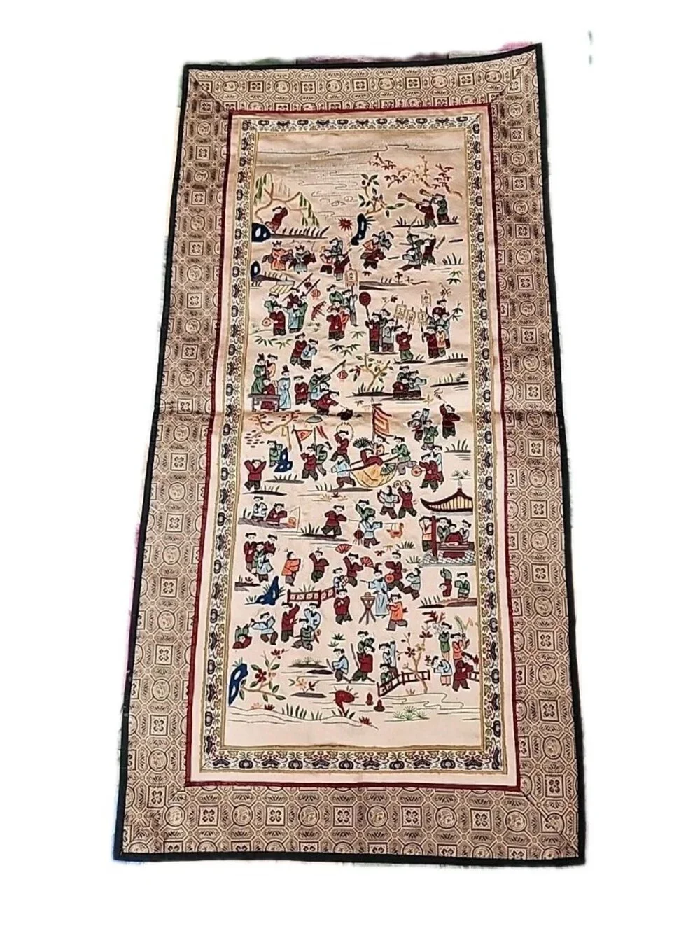 China Silk Embroidery 'Hundred Children (Baizi)' Wall Panel Tapestry 25.5